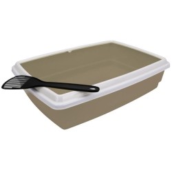 Bac a litiere avec rebord + Pelle - AIME - Pour chat - Taupe - 44 x 34 x 11 cm