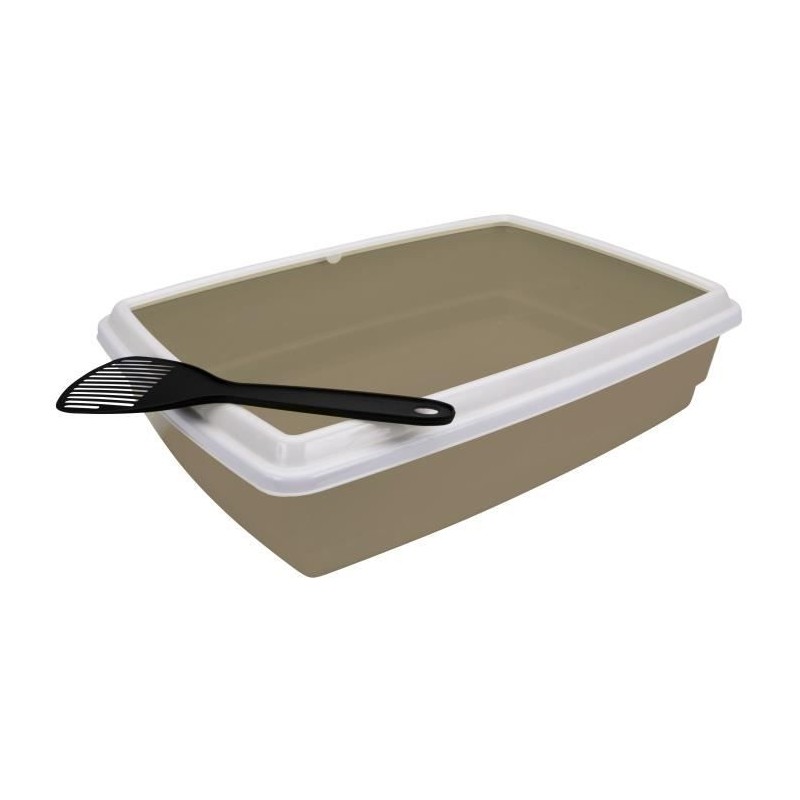 Bac a litiere avec rebord + Pelle - AIME - Pour chat - Taupe - 44 x 34 x 11 cm