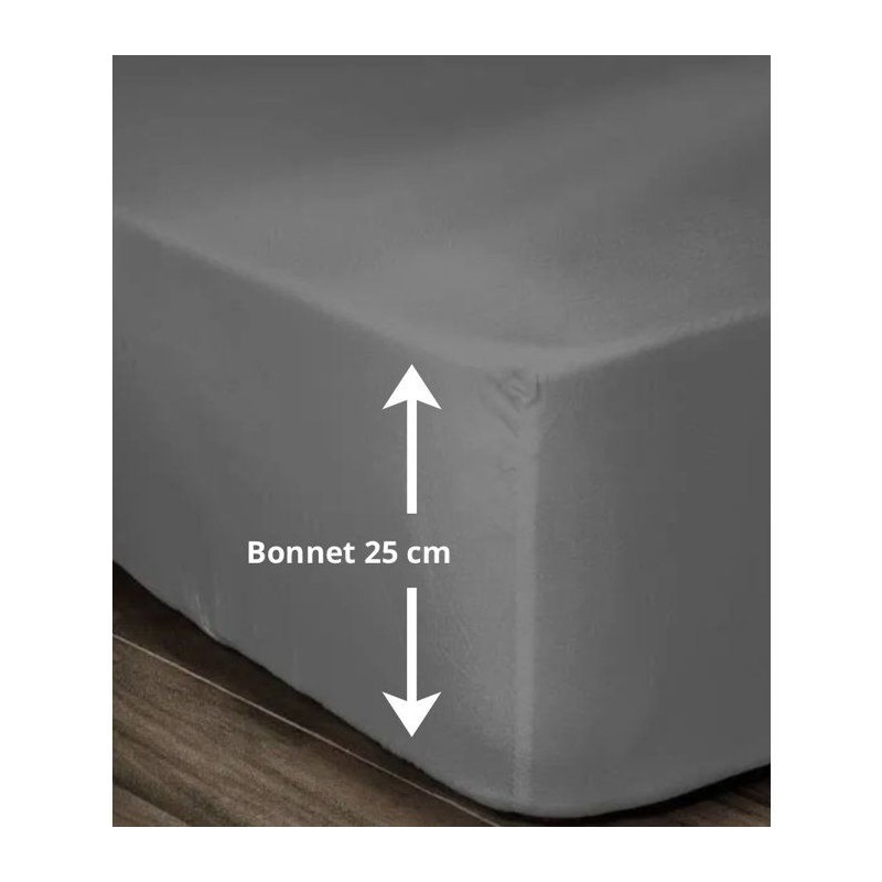 LOVELY HOME Drap Housse 100% coton 180x200x25 cm - Gris foncé