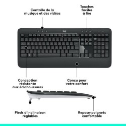 Ensemble Clavier Souris - Sans fil - Logitech - MK540 - AZERTY - Noir
