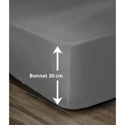 LOVELY HOME Drap Housse 100% coton 160x200x30 cm gris foncé