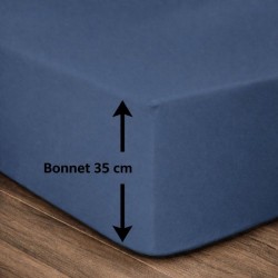 LOVELY HOME Drap housse - 140 x 190 + 35 cm - 100% coton - Bleu
