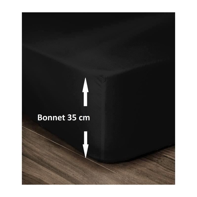 LOVELY HOME Drap Housse 100% Coton 160x200cm - Bonnet 35cm - Noir