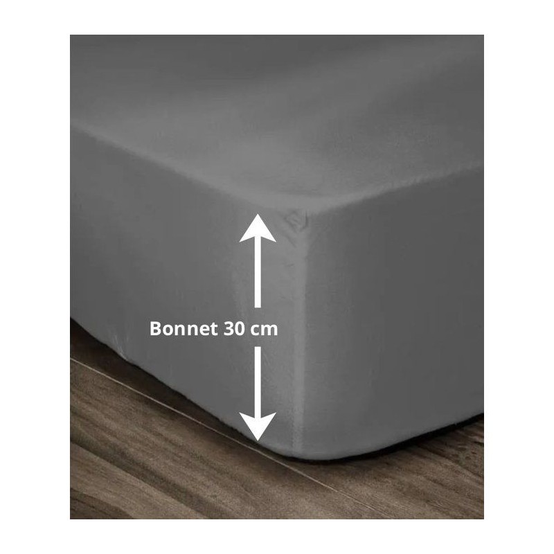 LOVELY HOME Drap Housse 100% coton 180x200x30 cm gris foncé