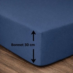 LOVELY HOME Drap housse - 180 x 200 + 30 cm - 100% coton - Bleu