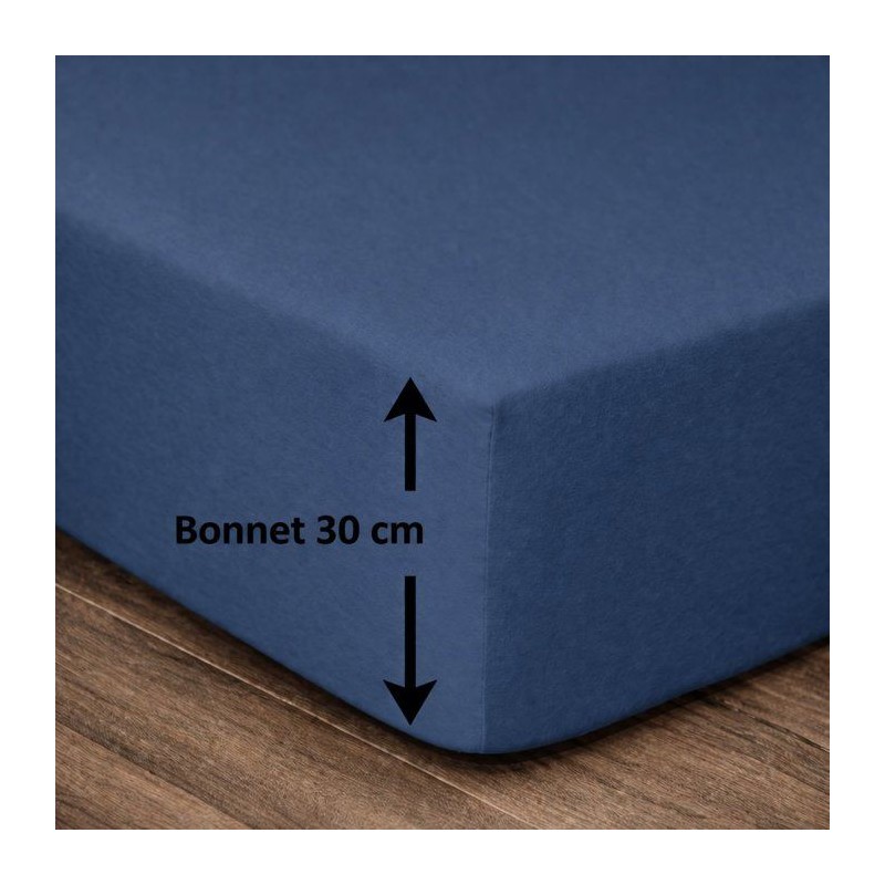LOVELY HOME Drap housse - 180 x 200 + 30 cm - 100% coton - Bleu