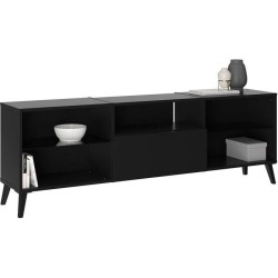 Meubles TV/Hifi Lowboard  - Décor noir - L153,5 x H52 x P31,5 cm - Fabriqué e...