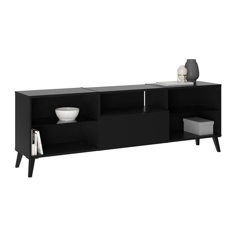 Meubles TV/Hifi Lowboard  - Décor noir - L153,5 x H52 x P31,5 cm - Fabriqué e...
