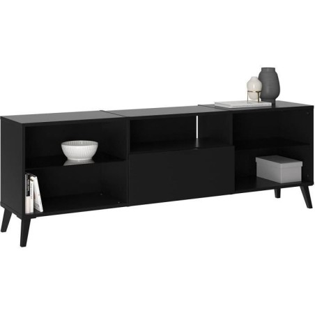 Meubles TV/Hifi Lowboard  - Décor noir - L153,5 x H52 x P31,5 cm - Fabriqué e...