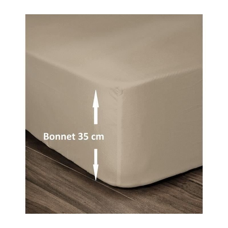 LOVELY HOME Drap Housse 100% Coton 180x200cm - Bonnet 35cm - Beige
