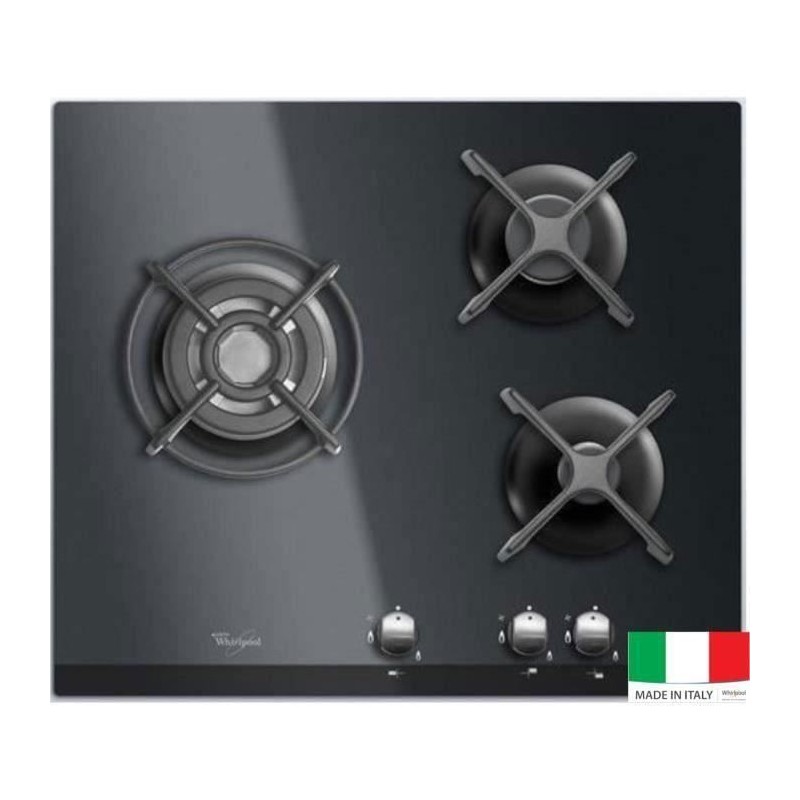 Table de cuisson Gaz - WHIRLPOOL AKT404NB - 3 foyers - 6350W - L59 x P51cm - ...