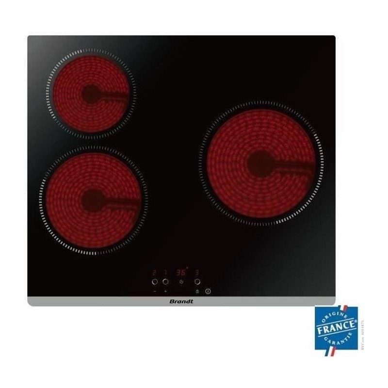 Plaque de cuisson vitrocéramique BRANDT BPV6320 - 3 zones - 5300W - L60cm - Noir