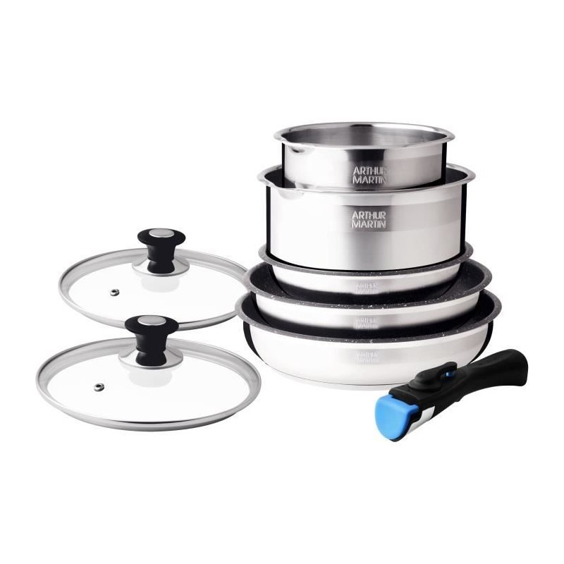 Batterie de cuisine Arthur Martin AM2493 8 pieces - Acier Inoxydable - Poigné...