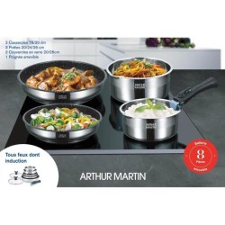 Batterie de cuisine Arthur Martin AM2493 8 pieces - Acier Inoxydable - Poigné...