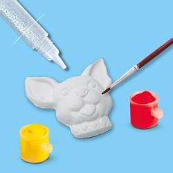 SES CREATIVE - Moulage en plâtre chiens et chats - Jaune, vert et