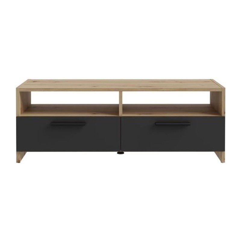 Meuble TV PILVI - Style contemporain - Décor Chene et Noir - 2 Abattants + 2 ...