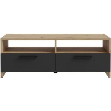 Meuble TV PILVI - Style contemporain - Décor Chene et Noir - 2 Abattants + 2 ...