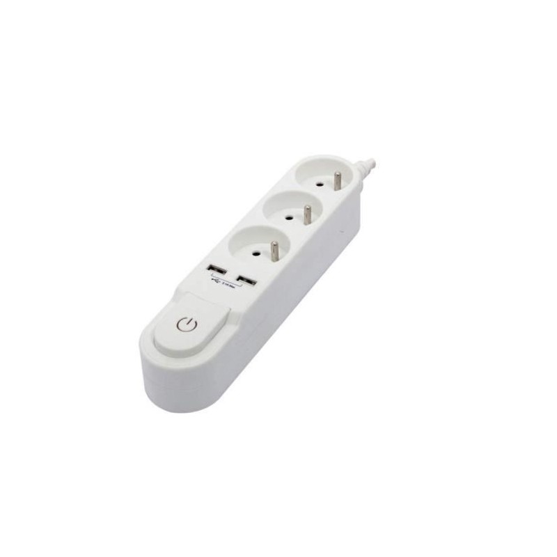 CHACON Bloc multiprise avec interrupteur 3 prises 16 A et 2 sorties USB 2 A, ...