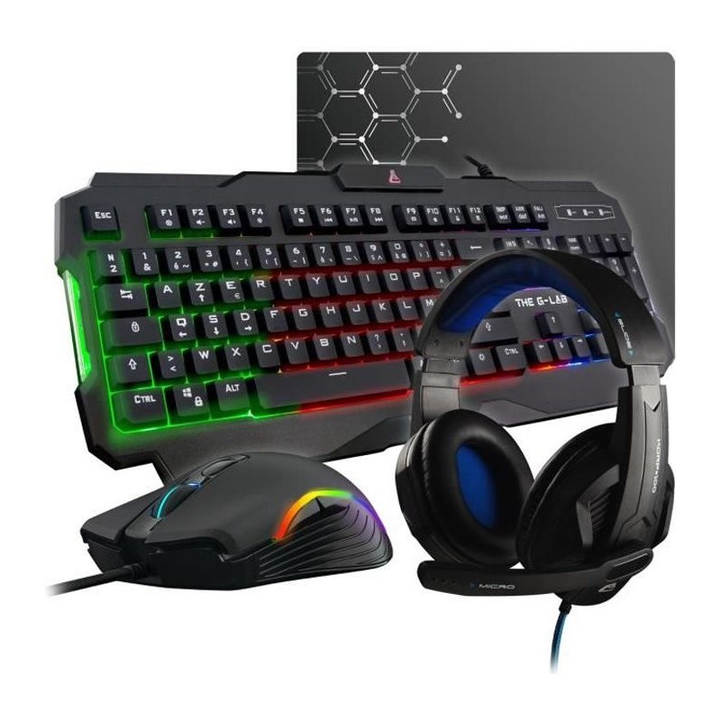 Pack Gamer 4 en 1 - The G-Lab - COMBO ARGON - Souris Filaire - Clavier Filair...