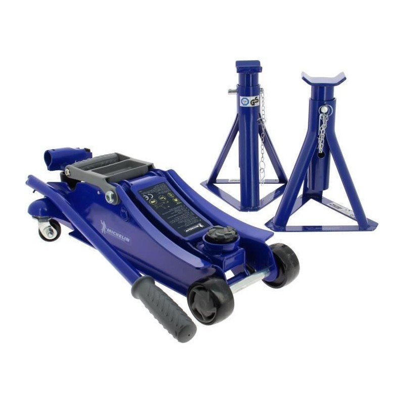 Cric hydraulique rouleur 1,8T + 2 Chandelles 2T - MICHELIN - Ht de levage cri...