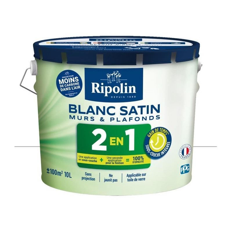 RIPOLIN Peinture blanche pour murs et plafonds - sous-couche intégrée - Blanc...