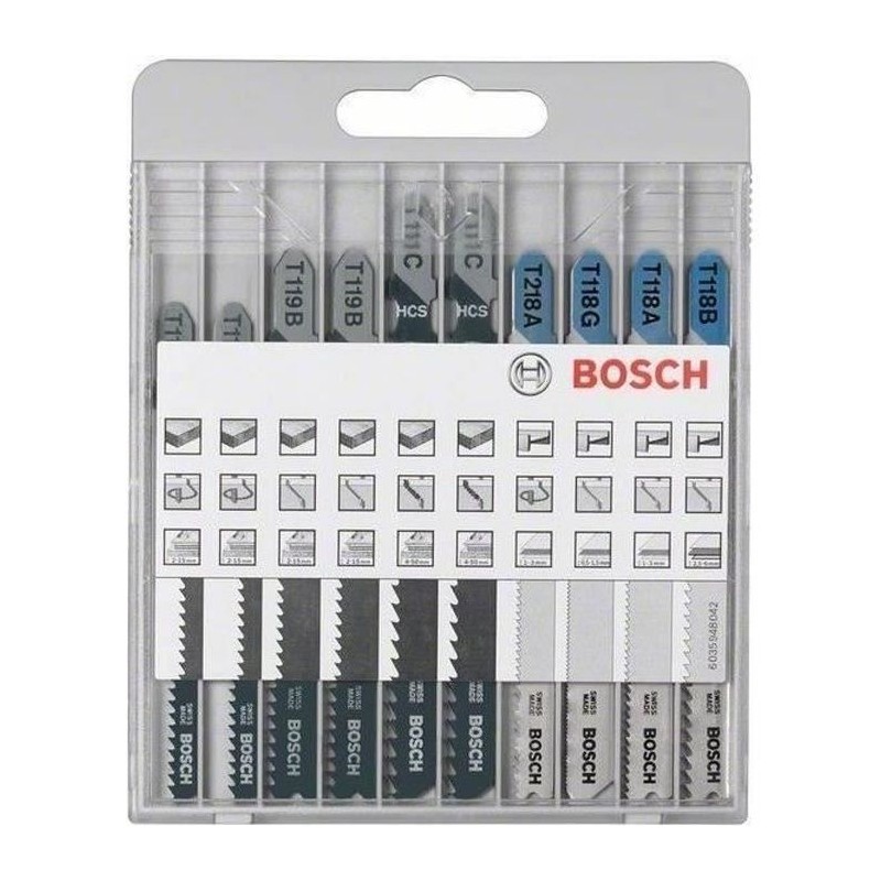 Assortiment de lames de scie sauteuse - BOSCH - 10 pieces - Métal et Bois - A...