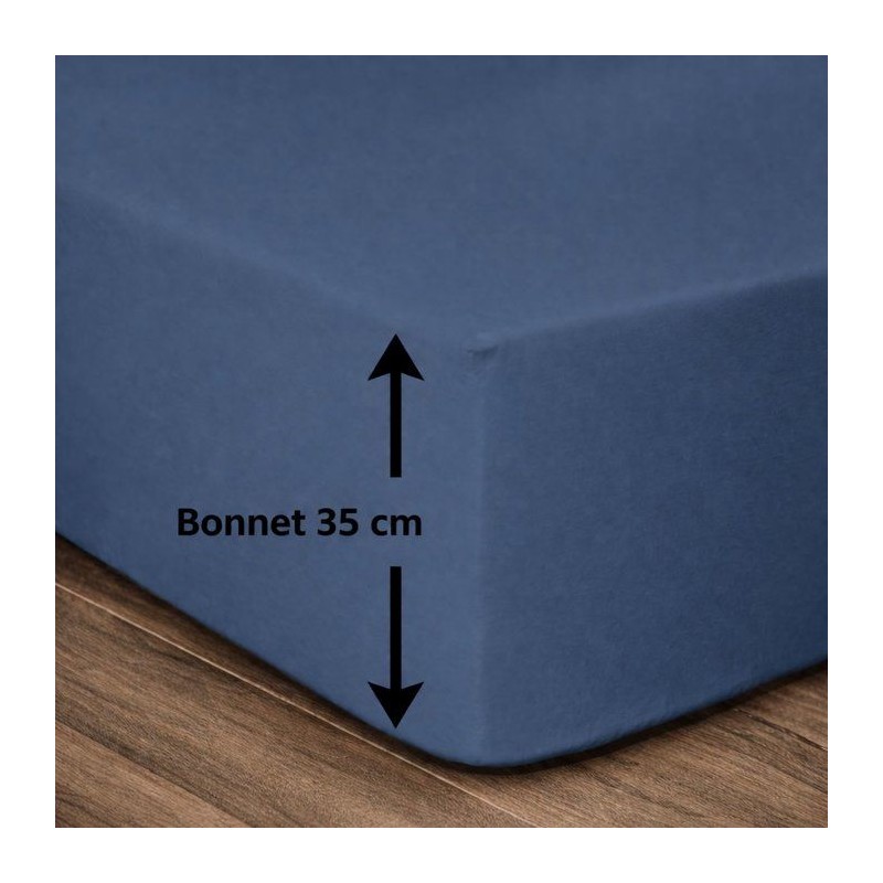 LOVELY HOME Drap housse - 160 x 200 + 35 cm - 100% coton - Bleu