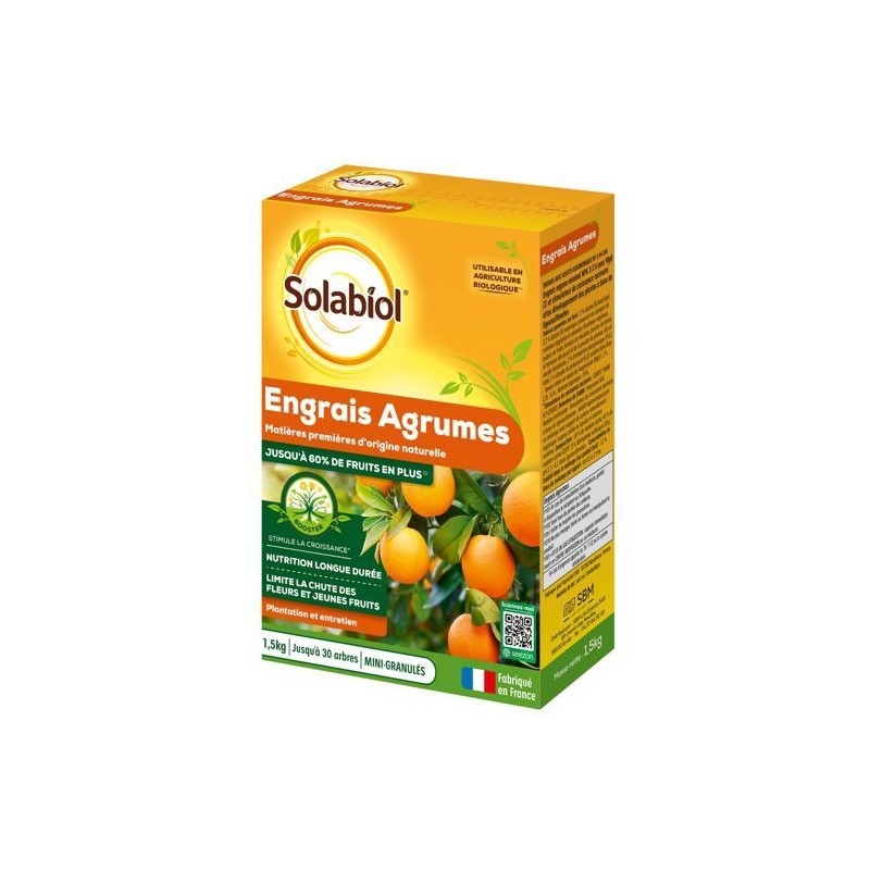 SOLABIOL Engrais agrumes - 1,5kg - Favorise la fructification - Nutrition lon...