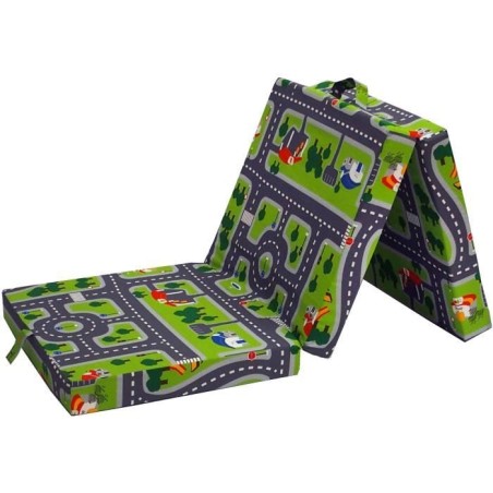 Chauffeuse pliante - SAMBA - Vert - Multi-position - Motif circuit voiture - ...