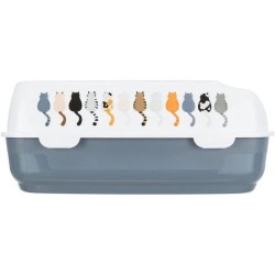 Bac a litiere - TRIXIE - Delio - Rebord - Imprimé Gris et blanc - 38 × 20 × 5...