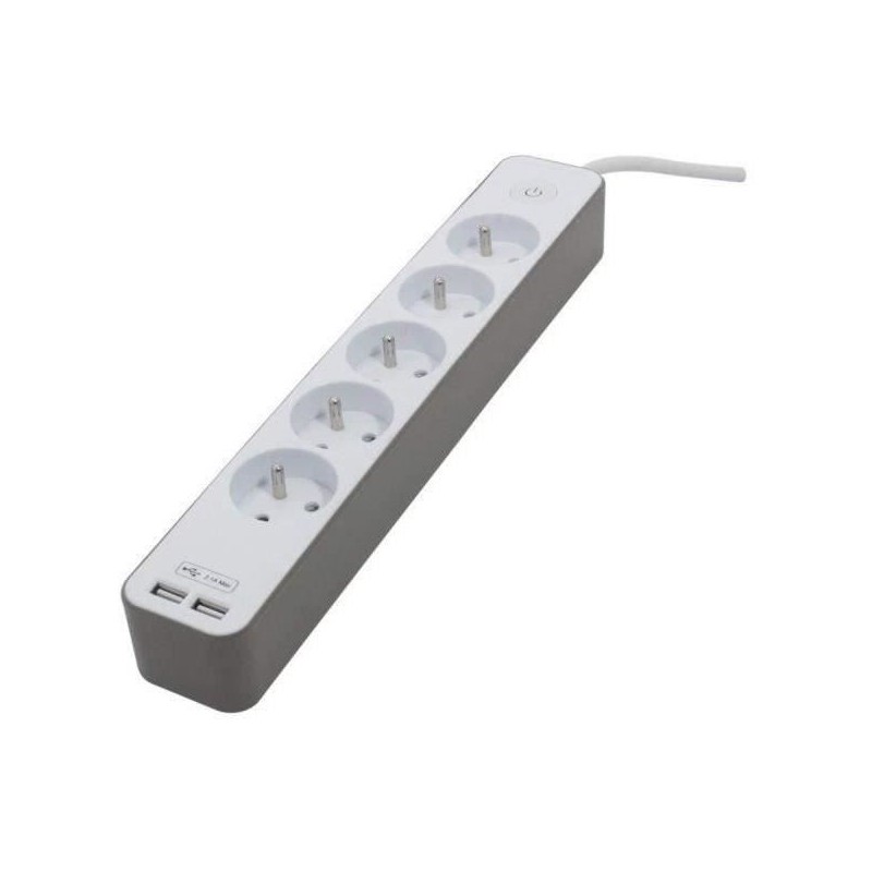 CHACON Bloc multiprise 5 prises 16 A avec 2 ports USB et câble 1,5 m HO5VV-F ...