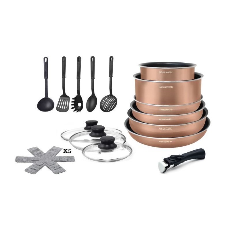 Batterie de cuisine 20 pieces Arthur Martin - aluminium - poignée amovible - ...