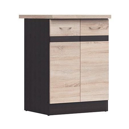 JUNONA Meuble bas de cuisine 60 cm - 2 Portes - Plan de travail - Chene sonoma