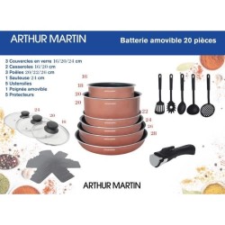 Batterie de cuisine 20 pieces Arthur Martin - aluminium - poignée amovible - ...