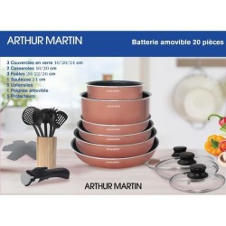Batterie de cuisine 20 pieces Arthur Martin - aluminium - poignée amovible - ...