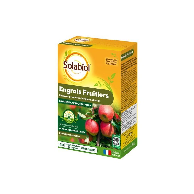 SOLABIOL Engrais fruitiers - 1,5kg - Jusqu'a 180 plants - Stimulateur de croi...