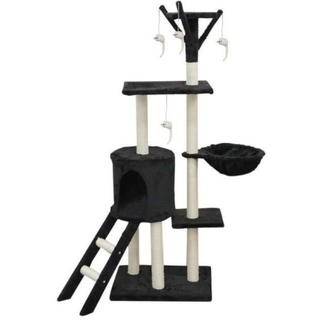 JIPSY Arbre a chat noir 79 x 34 x 138 cm - 3 plateformes, 1 perchoir, 1 niche...