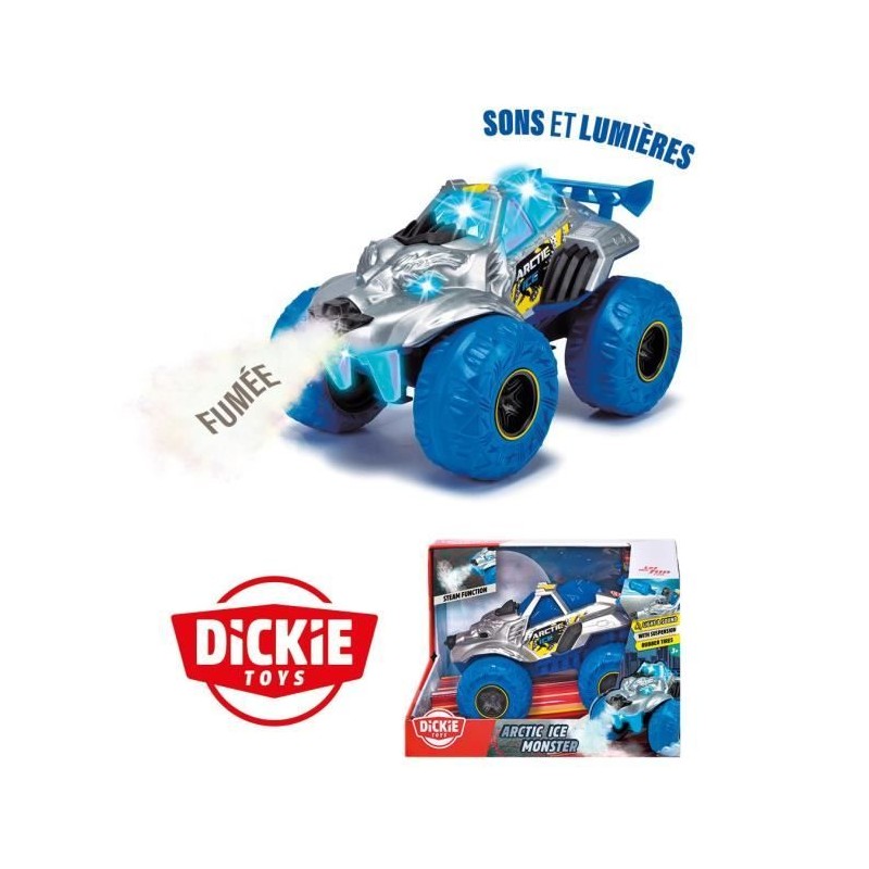 Dickie - Monster Arctic Ice  -Véhicule 25cm - Fonction fumée - Sons et lumieres