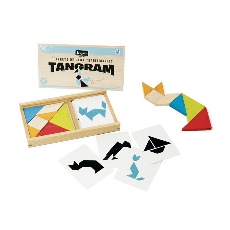 Jeu de tangram en bois - JEUJURA - 8144 - Coffret en bois - 7 pieces - 30 mod...