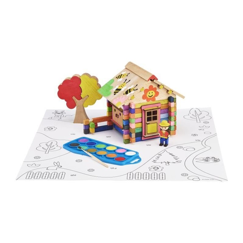 Chalet a Peindre 85 Pieces - JEUJURA - Jeu de Construction en Bois Naturel, A...