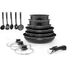 ARTHUR MARTIN Batterie de cuisine amovible 15 pieces 16-20-22-24-26 cm noir -...