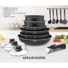ARTHUR MARTIN Batterie de cuisine amovible 15 pieces 16-20-22-24-26 cm noir -...