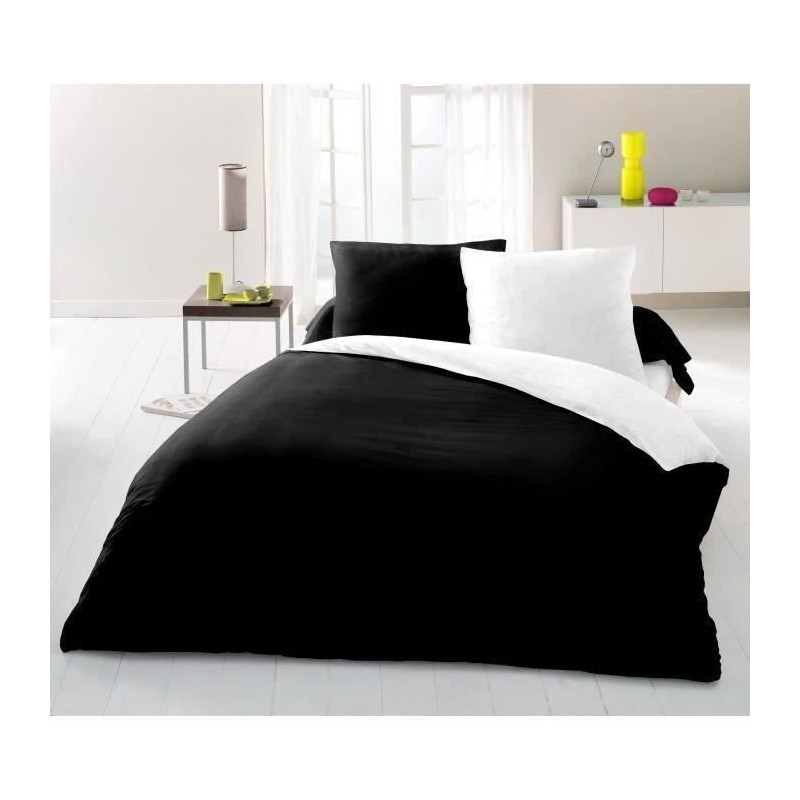 Parure housse de couette 2 personnes - 240x260 cm - 100% Coton - Bicolore Noi...