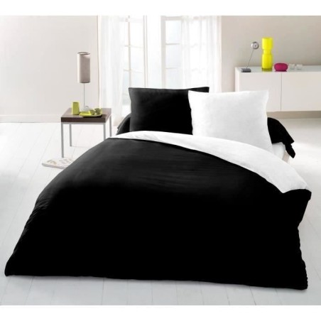 Parure housse de couette 2 personnes - 240x260 cm - 100% Coton - Bicolore Noi...