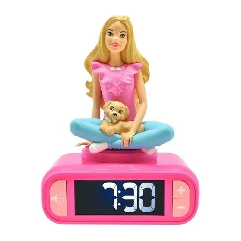 Réveil digital avec veilleuse lumineuse, Barbie en 3D, et effets sonores