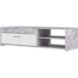 Meuble TV PILVI - Blanc et béton clair - Contemporain - L 120 x P 42,1 x H 31...