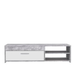 Meuble TV PILVI - Blanc et béton clair - Contemporain - L 120 x P 42,1 x H 31...