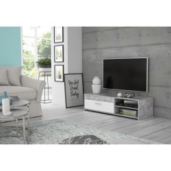 Meuble TV PILVI - Blanc et béton clair - Contemporain - L 120 x P 42,1 x H 31...
