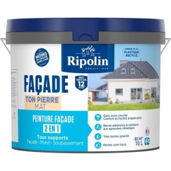 Peinture façade classic 2 en 1 - RIPOLIN - 474647 - Ton pierre - Mat - 10 L