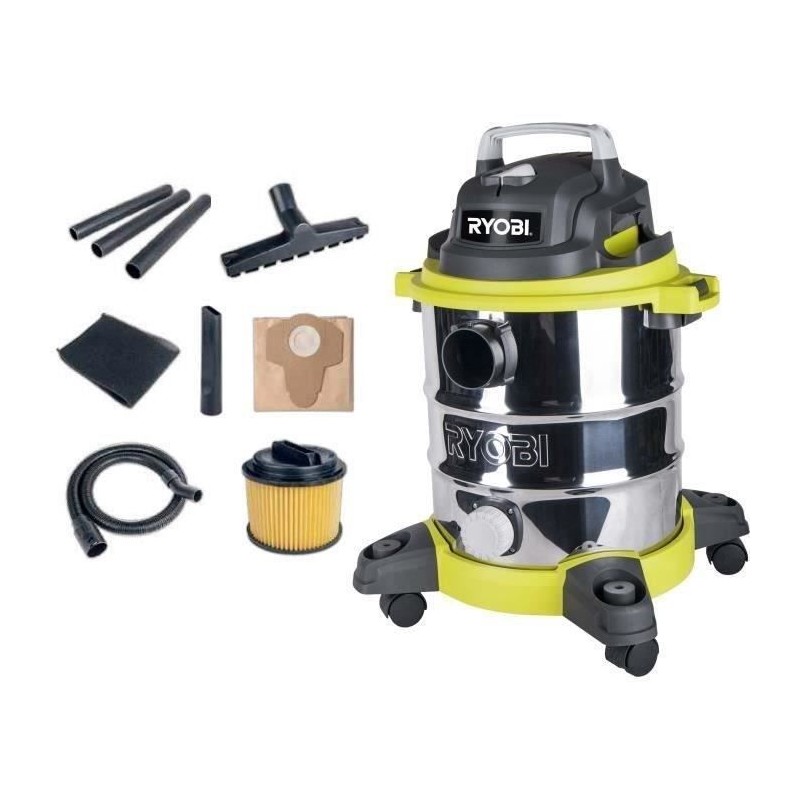 RYOBI - Aspirateur eau et poussiere 1 250 W - cuve Inox 20 L - dépression 20,...